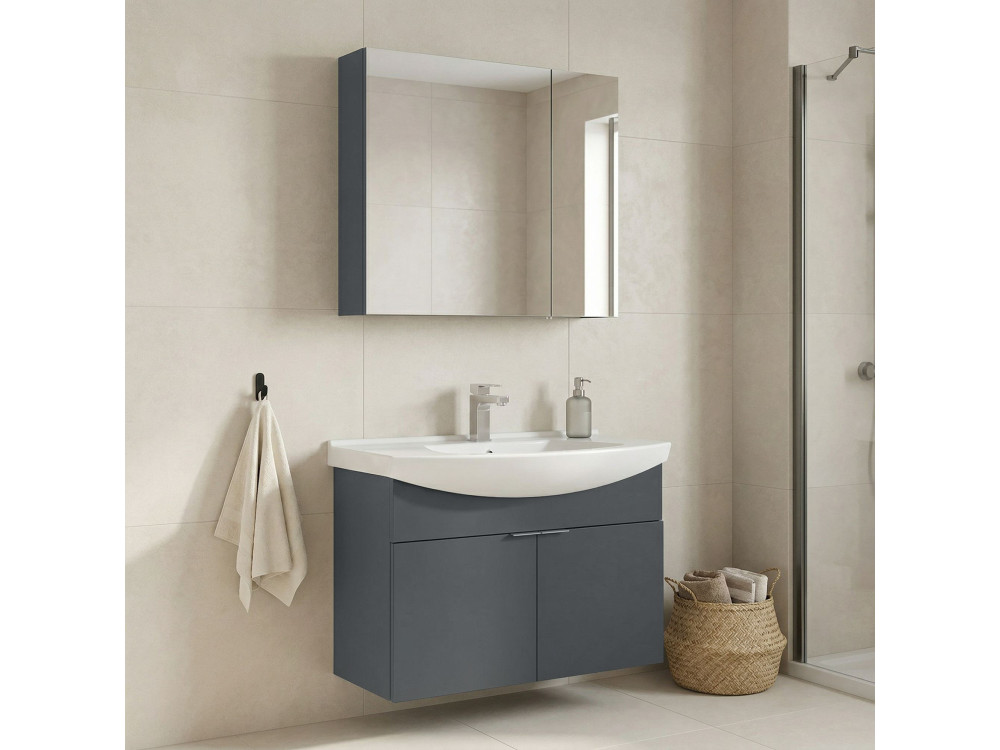 Conjunto de mueble con lavabo y espejo (2 piezas) «Purus 80» - 80 x 50 x 58 cm - Antracita mate