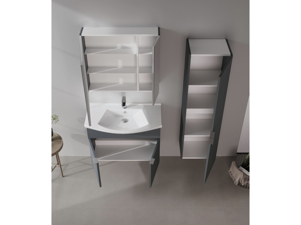 Conjunto de mueble con lavabo y espejo (2 piezas) «Purus 80» - 80 x 50 x 58 cm - Antracita mate