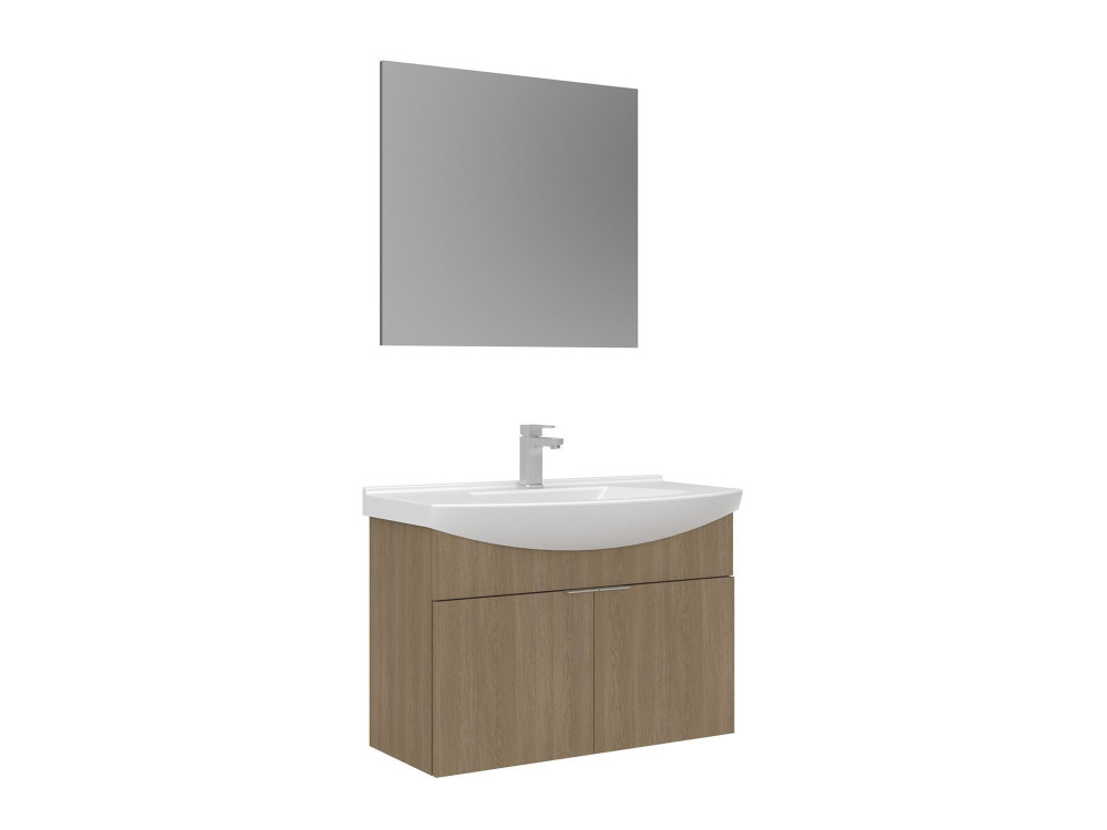 Conjunto de mueble con lavabo y espejo (2 piezas) «Purus 80» - 80 x 50 x 58 cm - Roble