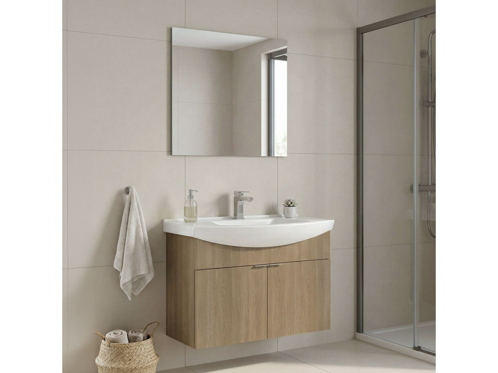 Conjunto de mueble con lavabo y espejo (2 piezas) «Purus 80» - 80 x 50 x 58 cm - Roble