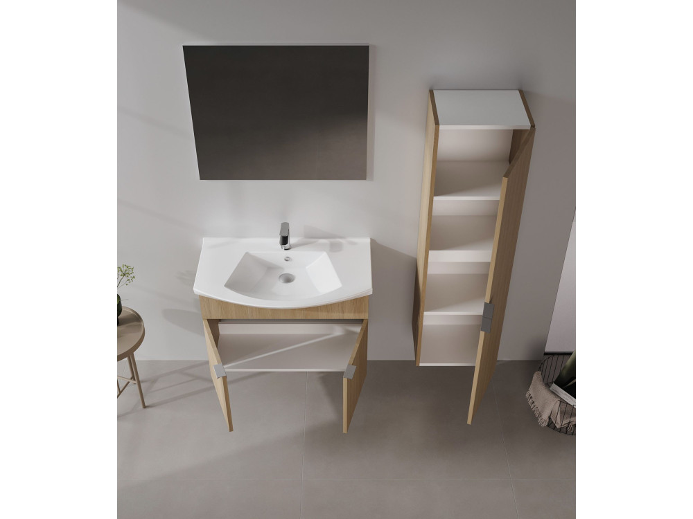 Conjunto de mueble con lavabo y espejo (2 piezas) «Purus 80» - 80 x 50 x 58 cm - Roble