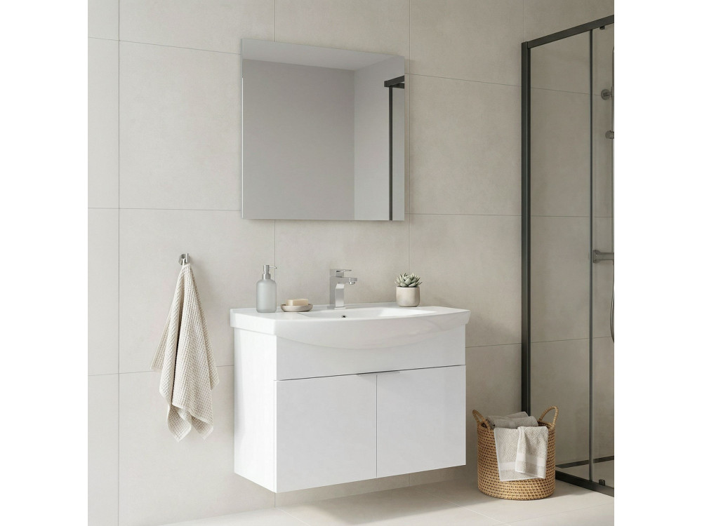 Conjunto de mueble con lavabo y espejo (2 piezas) «Purus 80» - 80 x 50 x 58 cm - Blanco