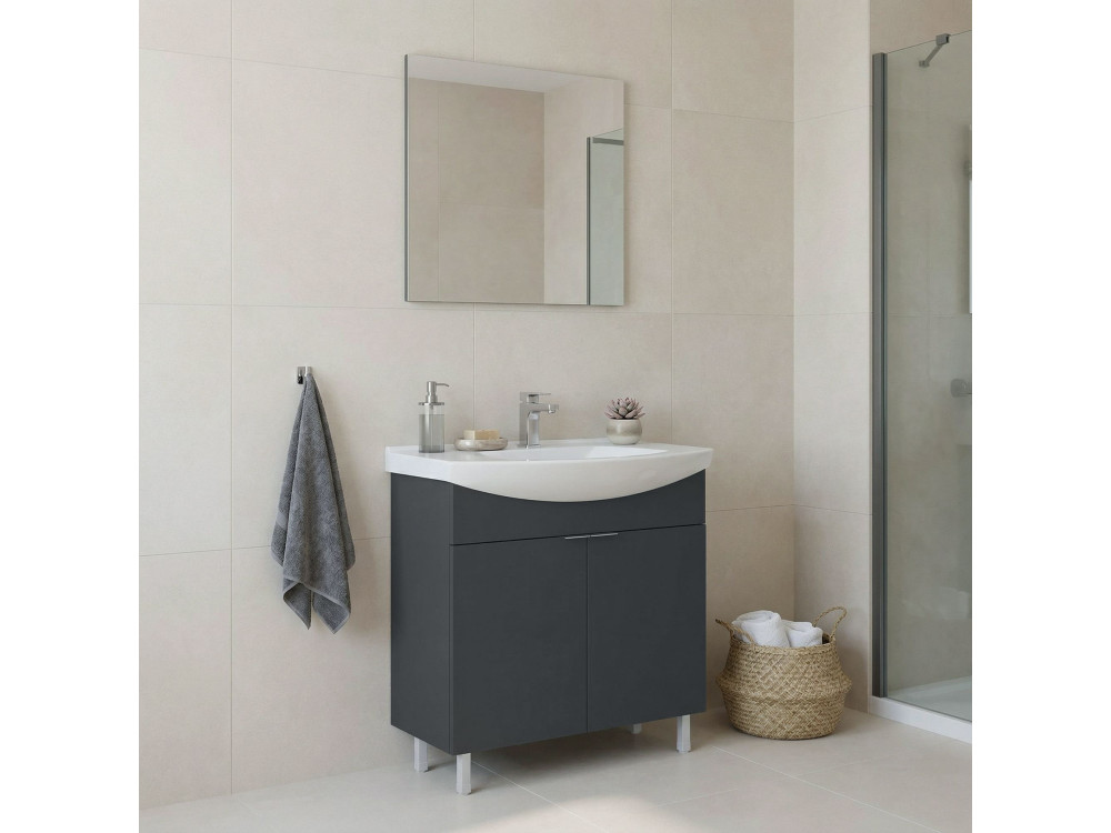 Conjunto de mueble con lavabo y espejo (2 piezas) «Purus 80» - 80 x 50 x 83 cm - Antracita mate