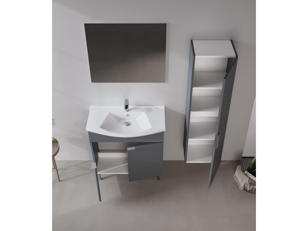 Conjunto de mueble con lavabo y espejo (2 piezas) «Purus 80» - 80 x 50 x 83 cm - Antracita mate