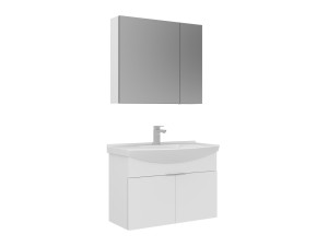 Conjunto de mueble con lavabo y espejo (2 piezas) «Purus 80» - 80 x 50 x 58 cm - Blanco