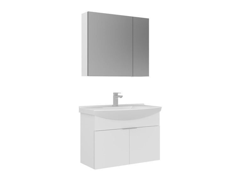Conjunto de mueble con lavabo y espejo (2 piezas) «Purus 80» - 80 x 50 x 58 cm - Blanco