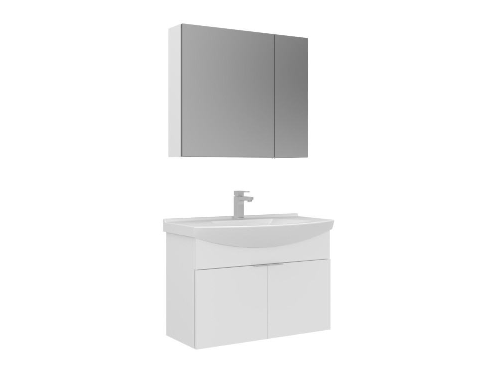 Conjunto de mueble con lavabo y espejo (2 piezas) «Purus 80» - 80 x 50 x 58 cm - Blanco