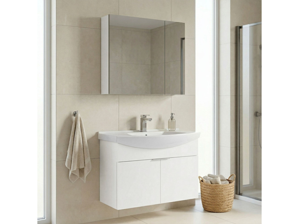 Conjunto de mueble con lavabo y espejo (2 piezas) «Purus 80» - 80 x 50 x 58 cm - Blanco