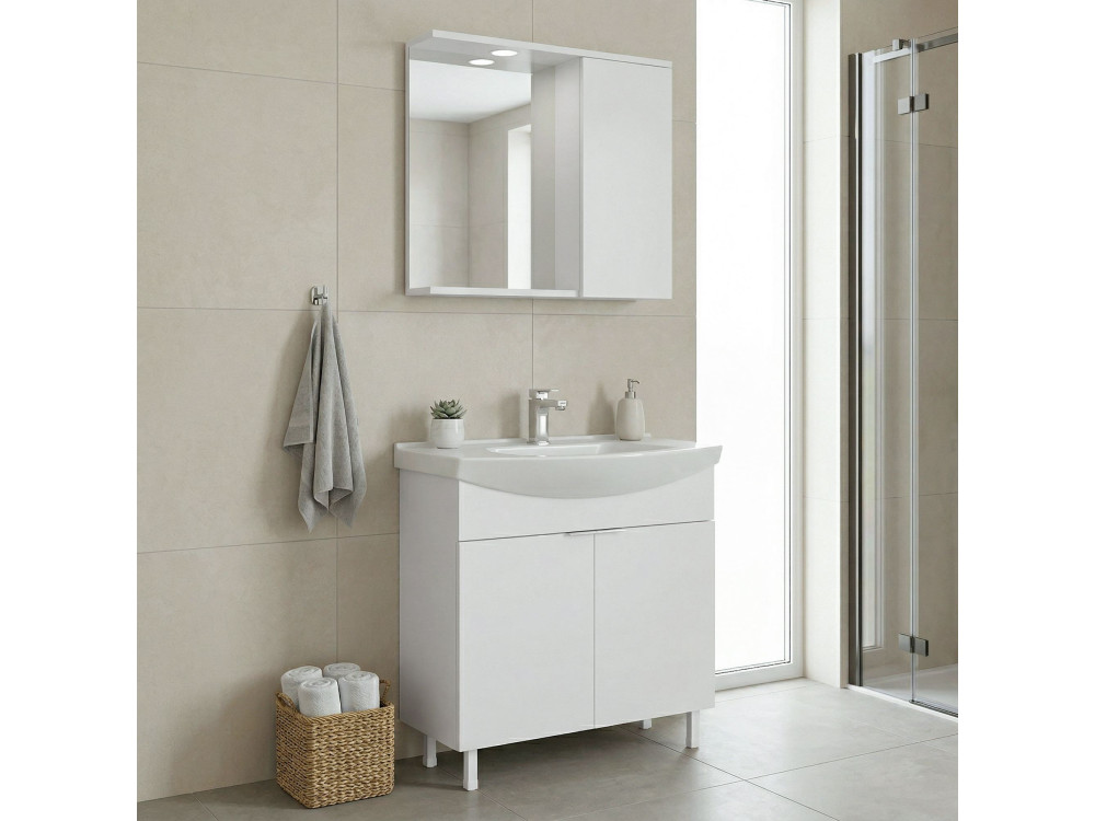 Conjunto de mueble con lavabo y espejo (2 piezas) «Purus 80» - 80 x 50 x 83 cm - Blanco