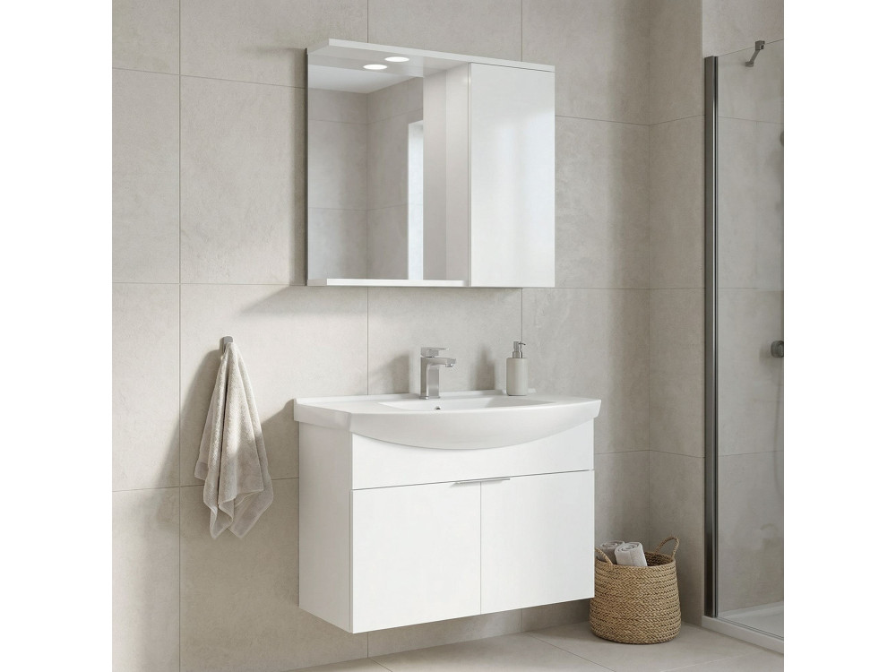 Conjunto de mueble con lavabo y espejo (2 piezas) «Purus 80» - 80 x 50 x 58 cm - Blanco