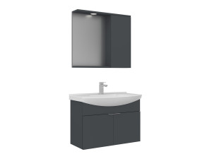 Conjunto de mueble con lavabo y espejo (2 piezas) «Purus 80» - 80 x 50 x 58 cm - Antracita mate