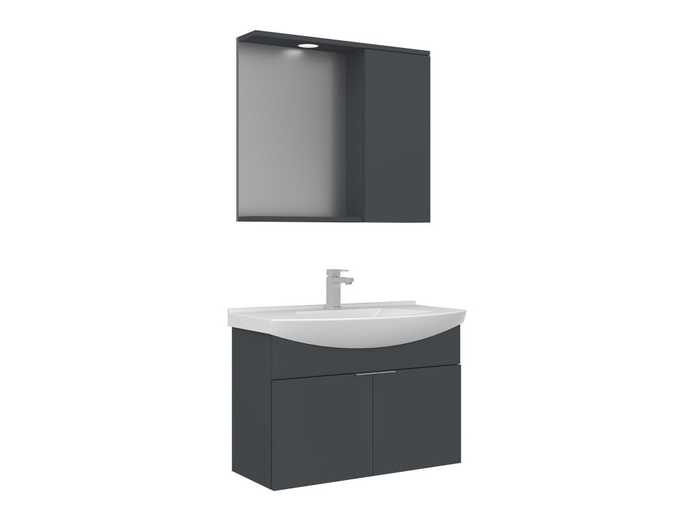 Conjunto de mueble con lavabo y espejo (2 piezas) «Purus 80» - 80 x 50 x 58 cm - Antracita mate