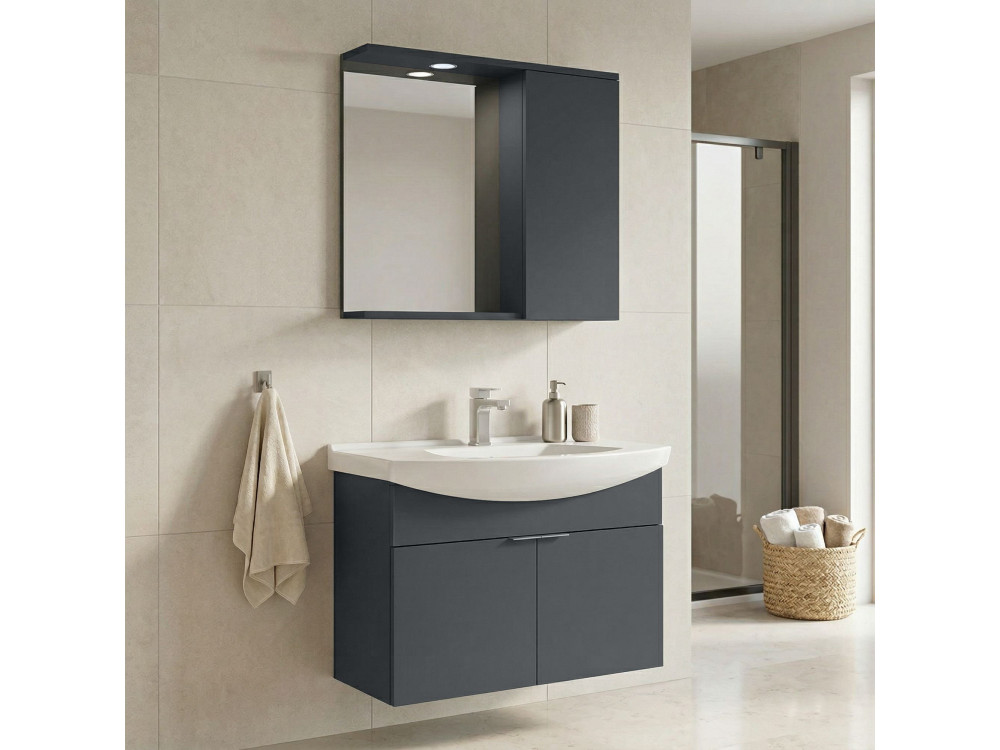 Conjunto de mueble con lavabo y espejo (2 piezas) «Purus 80» - 80 x 50 x 58 cm - Antracita mate