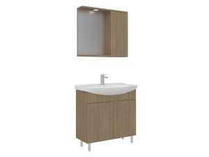 Conjunto de mueble con lavabo y espejo (2 piezas) «Purus 80» - 80 x 50 x 83 cm - Roble