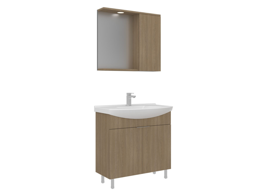 Conjunto de mueble con lavabo y espejo (2 piezas) «Purus 80» - 80 x 50 x 83 cm - Roble