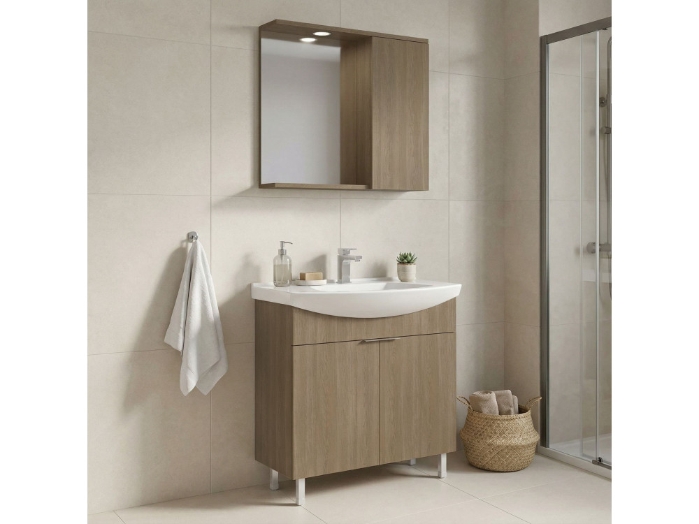 Conjunto de mueble con lavabo y espejo (2 piezas) «Purus 80» - 80 x 50 x 83 cm - Roble