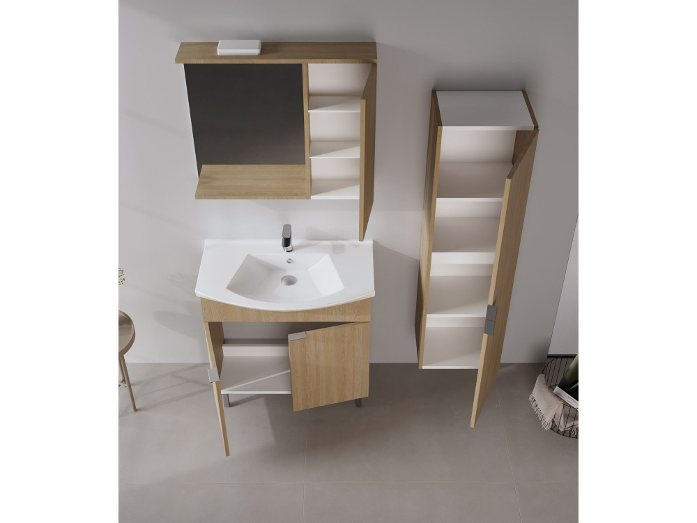 Conjunto de mueble con lavabo y espejo (2 piezas) «Purus 80» - 80 x 50 x 83 cm - Roble