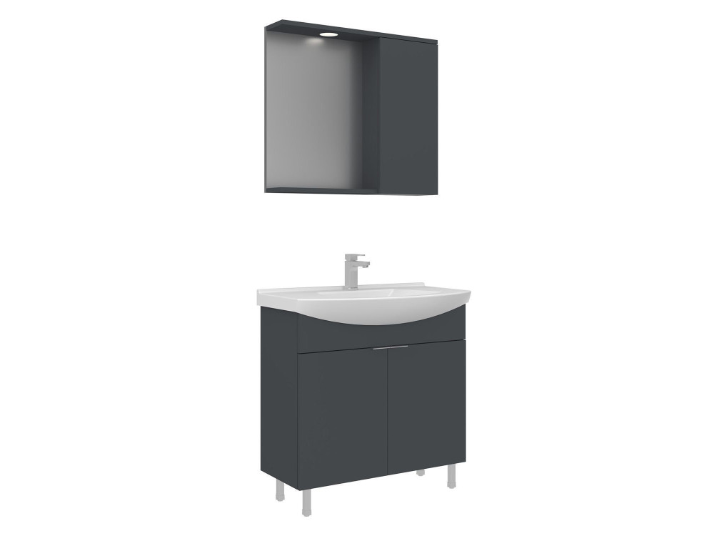 Conjunto de mueble con lavabo y espejo (2 piezas) «Purus 80» - 80 x 50 x 83 cm - Antracita mate