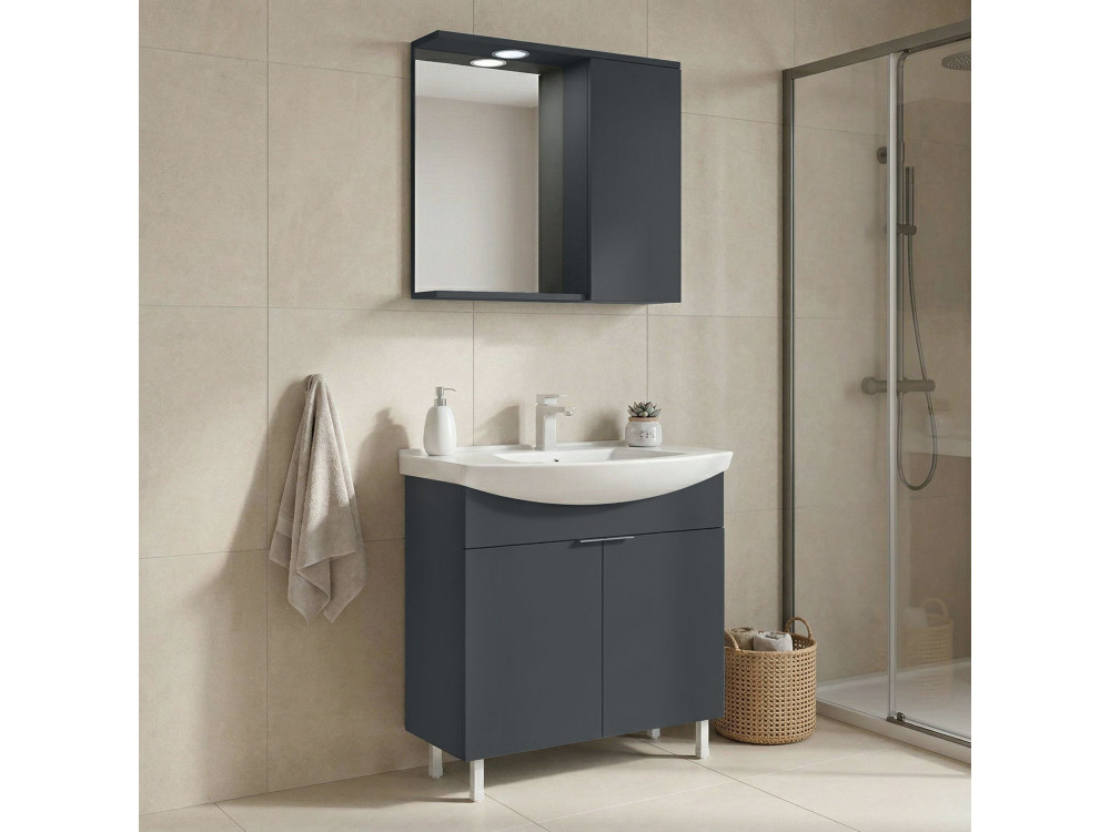 Conjunto de mueble con lavabo y espejo (2 piezas) «Purus 80» - 80 x 50 x 83 cm - Antracita mate