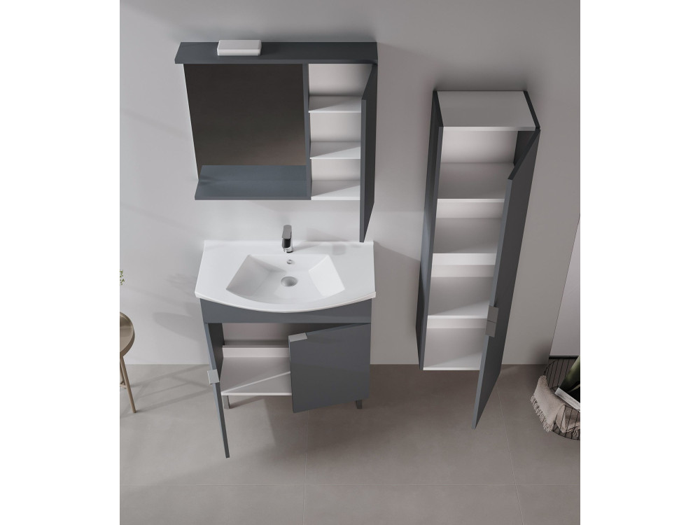 Conjunto de mueble con lavabo y espejo (2 piezas) «Purus 80» - 80 x 50 x 83 cm - Antracita mate