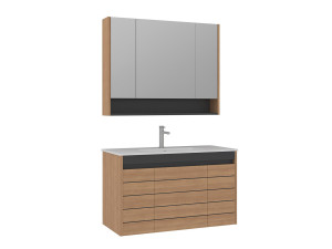 Conjunto de mueble con lavabo y espejo (2 piezas) «Ricato 100» -  cm - Roble