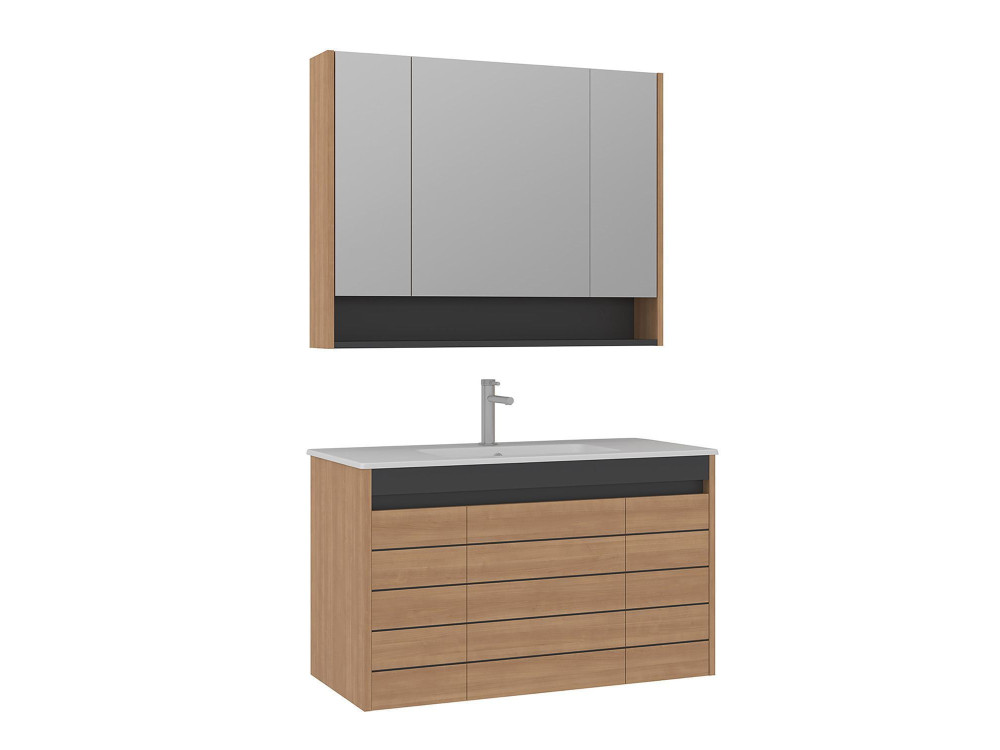 Conjunto de mueble con lavabo y espejo (2 piezas) «Ricato 100» -  cm - Roble