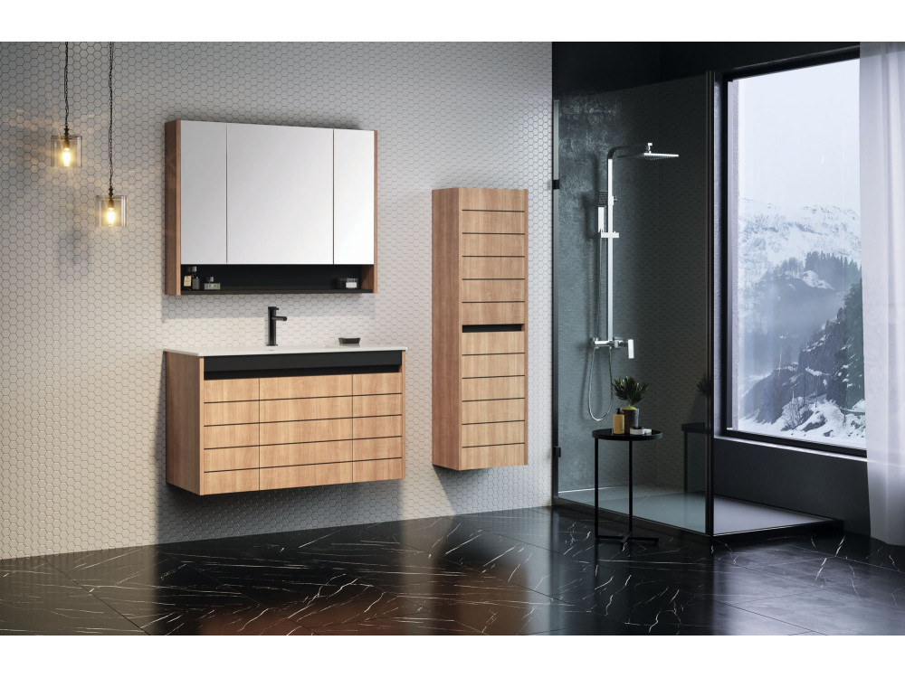 Conjunto de mueble con lavabo y espejo (2 piezas) «Ricato 100» -  cm - Roble