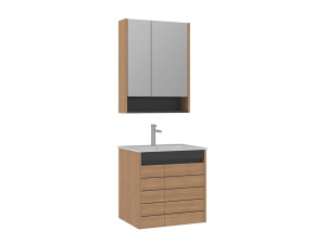 Conjunto de mueble con lavabo y espejo (2 piezas) «Ricato 60» - 61 x 47 x 62 cm - Roble