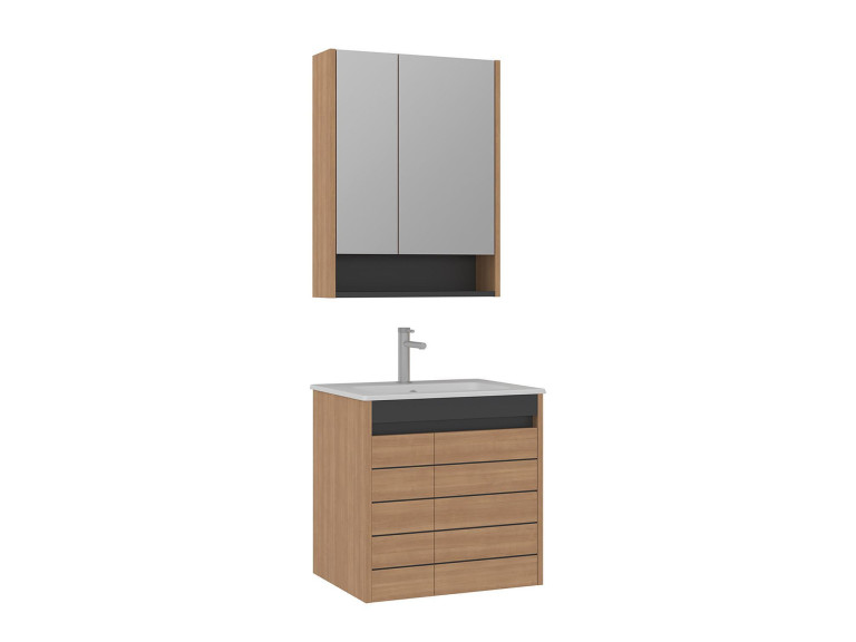 Conjunto de mueble con lavabo y espejo (2 piezas) «Ricato 60» - 61 x 47 x 62 cm - Roble