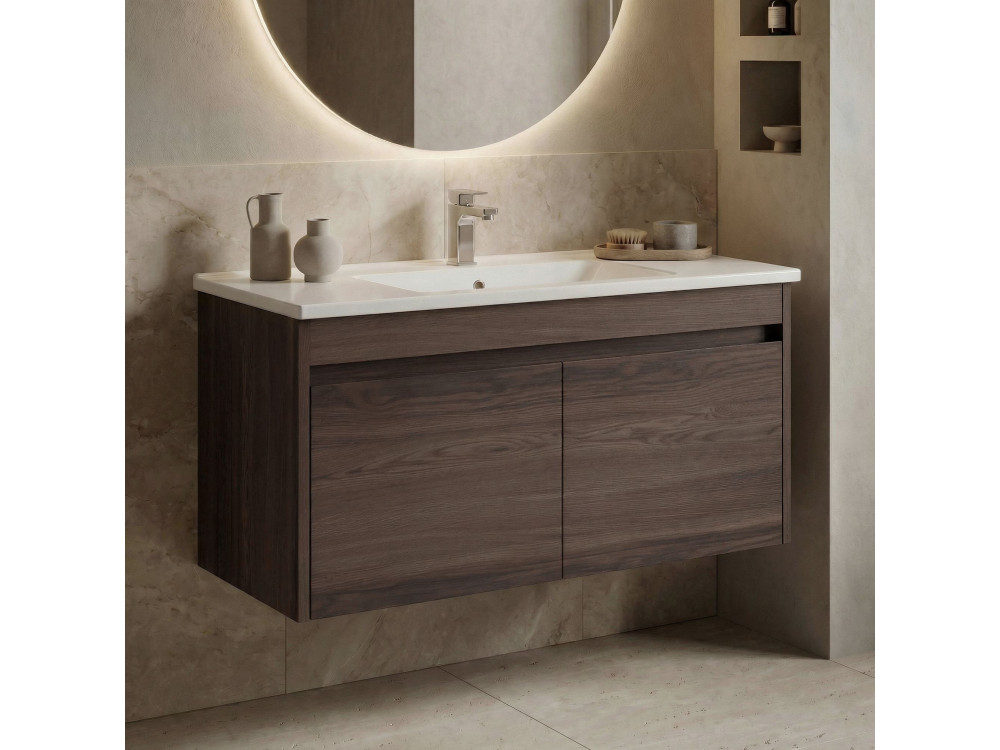 Mueble para lavabo «Side 100 v3» - 100 x 45 x 52 cm - Nogal oscuro