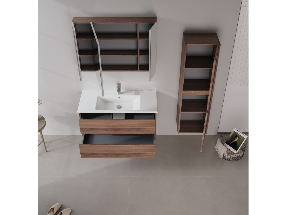 Mueble para lavabo «Side 100 v3» - 100 x 45 x 52 cm - Nogal oscuro