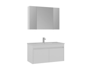 Conjunto de mueble con lavabo y espejo (2 piezas) «Side 100 v3» - 100 x 45 x 52 cm - Blanco mate