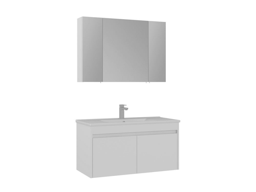 Conjunto de mueble con lavabo y espejo (2 piezas) «Side 100 v3» - 100 x 45 x 52 cm - Blanco mate