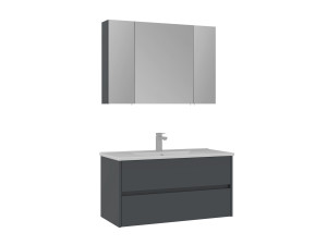 Conjunto de mueble con lavabo y espejo (2 piezas) «Side 100 v3» - 100 x 16 x 52 cm - Antracita mate
