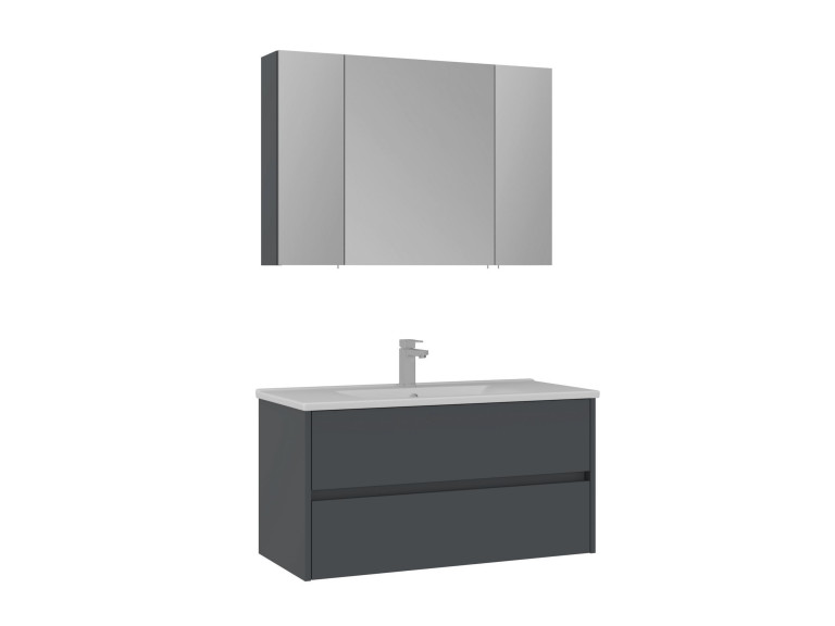 Conjunto de mueble con lavabo y espejo (2 piezas) «Side 100 v3» - 100 x 16 x 52 cm - Antracita mate