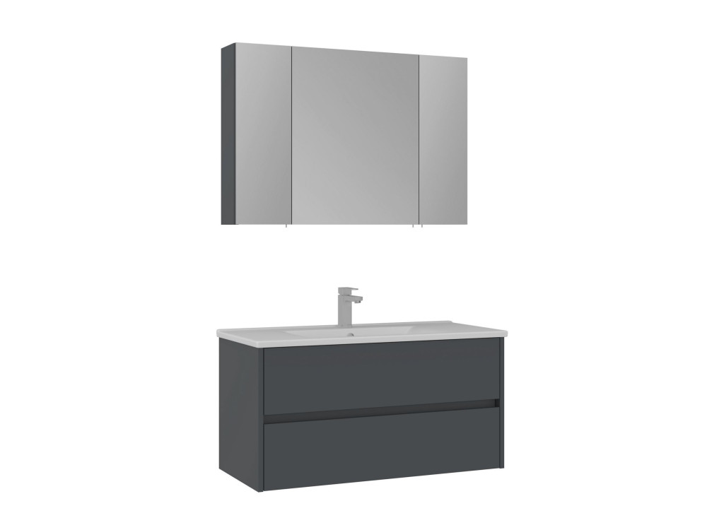 Conjunto de mueble con lavabo y espejo (2 piezas) «Side 100 v3» - 100 x 16 x 52 cm - Antracita mate