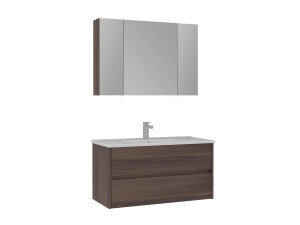 Conjunto de mueble con lavabo y espejo (2 piezas) «Side 100 v3» - 100 x 16 x 52 cm - Nogal