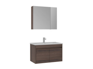 Conjunto de mueble con lavabo y espejo (2 piezas) «Side 100 v3» - 85 x 45 x 52 cm - Nogal