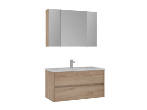 Conjunto de mueble con lavabo y espejo (2 piezas) «Side 100 v3» - 100 x 16 x 52 cm - Roble
