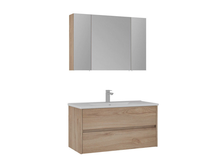Conjunto de mueble con lavabo y espejo (2 piezas) «Side 100 v3» - 100 x 16 x 52 cm - Roble