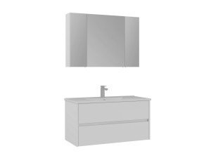 Conjunto de mueble con lavabo y espejo (2 piezas) «Side 100 v3» - 100 x 16 x 52 cm - Blanco mate