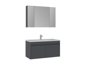 Conjunto de mueble con lavabo y espejo (2 piezas) «Side 100 v3» - 100 x 45 x 52 cm - Antracita mate