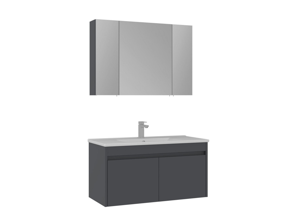 Conjunto de mueble con lavabo y espejo (2 piezas) «Side 100 v3» - 100 x 45 x 52 cm - Antracita mate