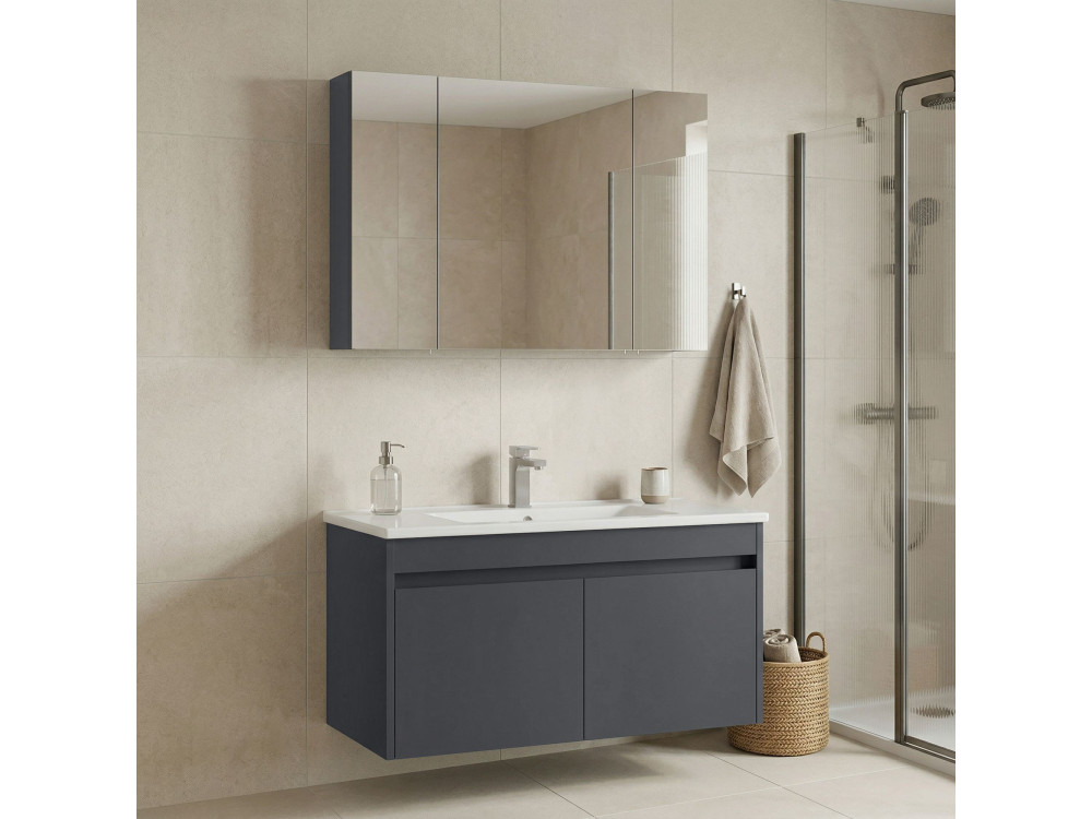 Conjunto de mueble con lavabo y espejo (2 piezas) «Side 100 v3» - 100 x 45 x 52 cm - Antracita mate