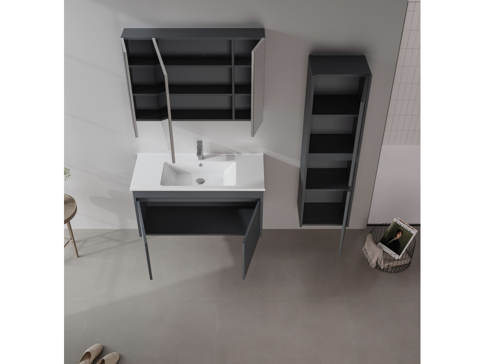 Conjunto de mueble con lavabo y espejo (2 piezas) «Side 100 v3» - 100 x 45 x 52 cm - Antracita mate
