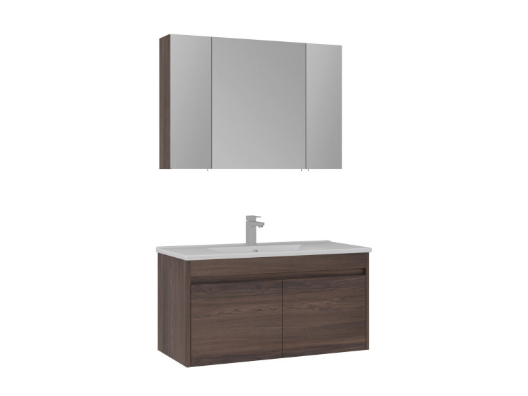 Conjunto de mueble con lavabo y espejo (2 piezas) «Side 100 v3» - 100 x 45 x 52 cm - Nogal
