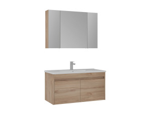Conjunto de mueble con lavabo y espejo (2 piezas) «Side 100 v3» - 100 x 45 x 52 cm - Roble