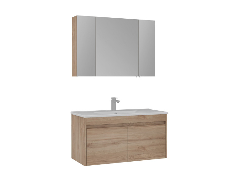 Conjunto de mueble con lavabo y espejo (2 piezas) «Side 100 v3» - 100 x 45 x 52 cm - Roble