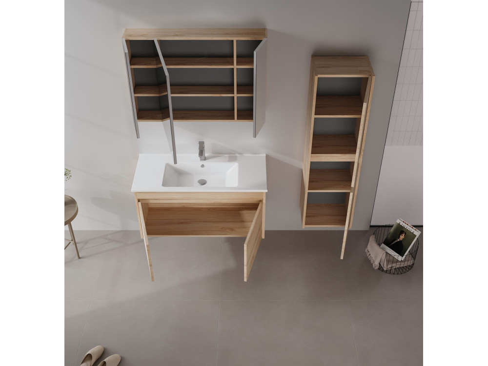 Conjunto de mueble con lavabo y espejo (2 piezas) «Side 100 v3» - 100 x 45 x 52 cm - Roble