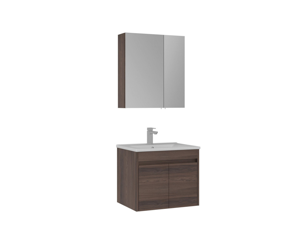 Conjunto de mueble con lavabo y espejo (2 piezas) «Side 65 v2» - 65 x 45 x 52 cm - Nogal